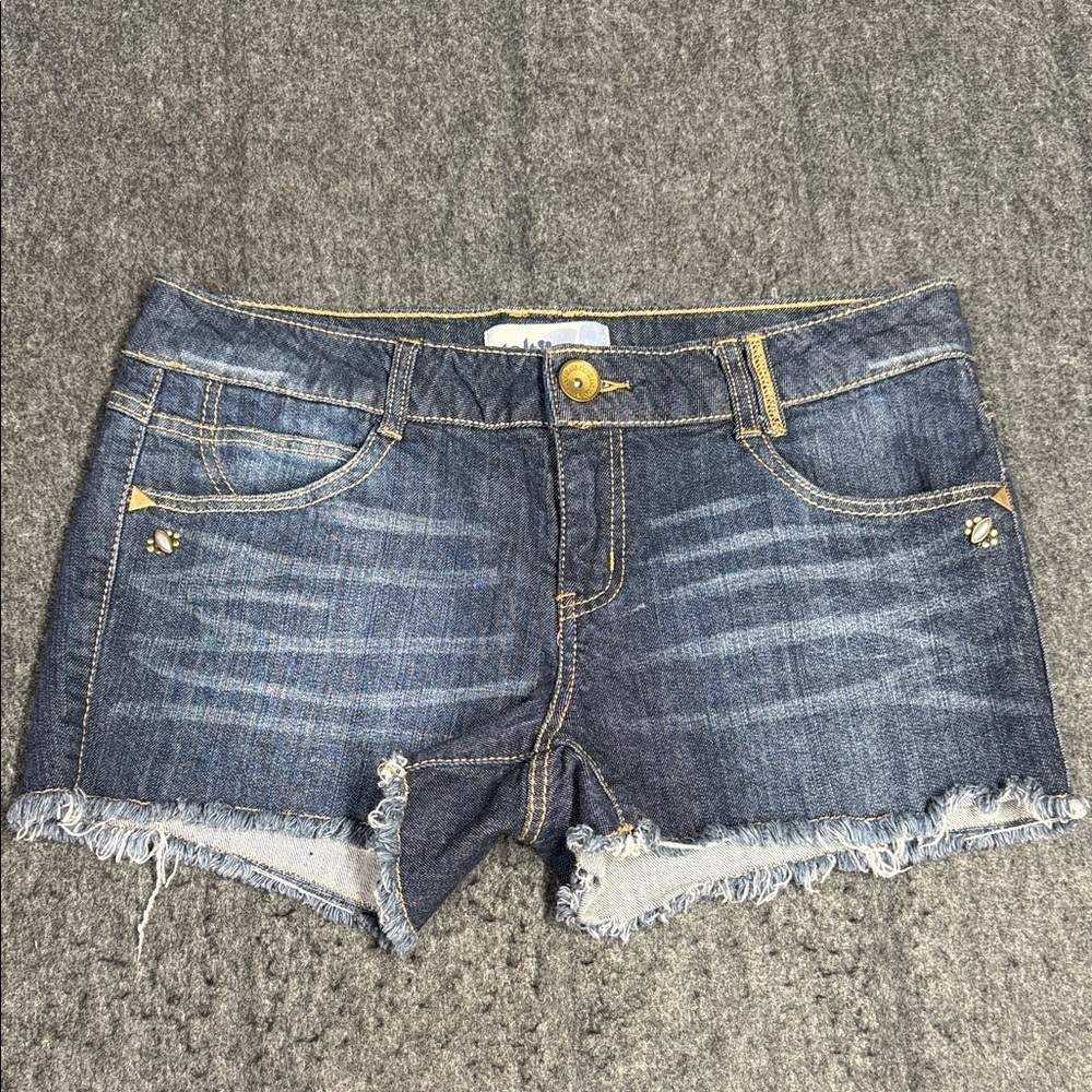 Jolt Dark Blue Jean Shorts with Frayed Hem